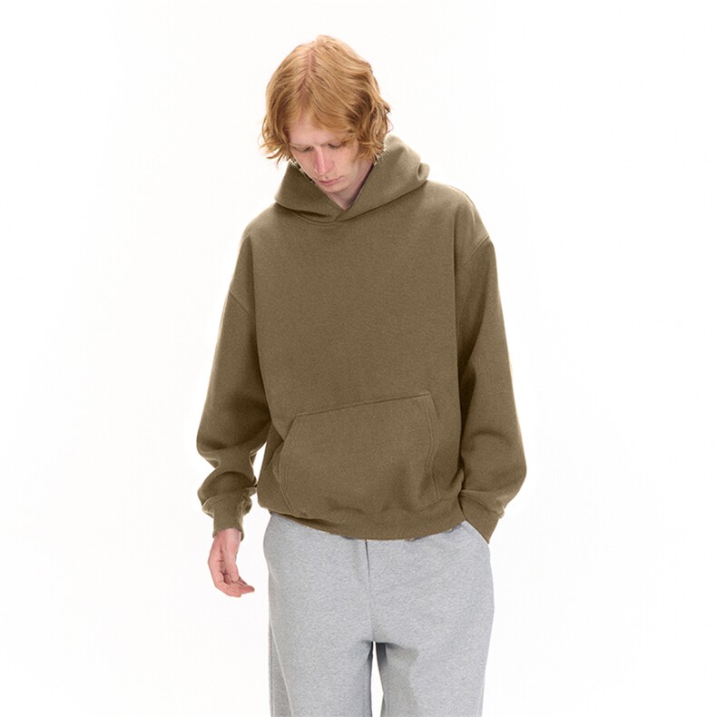 跨境版无帽绳二开秋冬重磅曼巴棉美式宽松纯色连帽卫衣外套DWS66，男装卫衣，电商A486