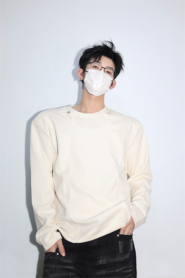 明星私服反光条未来感潮男打底美式潮男休闲高街卫衣打底衫P55,男装卫衣,电商B319