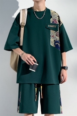 2025夏季新款光影墙大码菠萝格短袖T恤套装M-5XHQ23461-P60，男装T恤，电商A022
