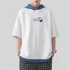 新款连帽潮牌字母印花刺绣连帽假两件ins珠地短袖ZDL3206-P56，男装T恤，星座717