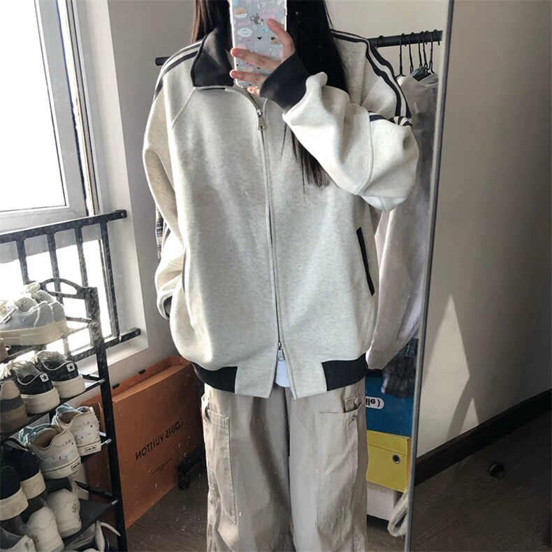 抖音得物高品质美式高街重磅结构设计拼接织带立领卫衣外套CM42，女装短外套，电商A486-1