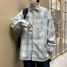 新款日系格子长袖衬衫青年夏季宽松韩版潮ins百搭上衣W1364-P35，男装衬衫，星座512-2