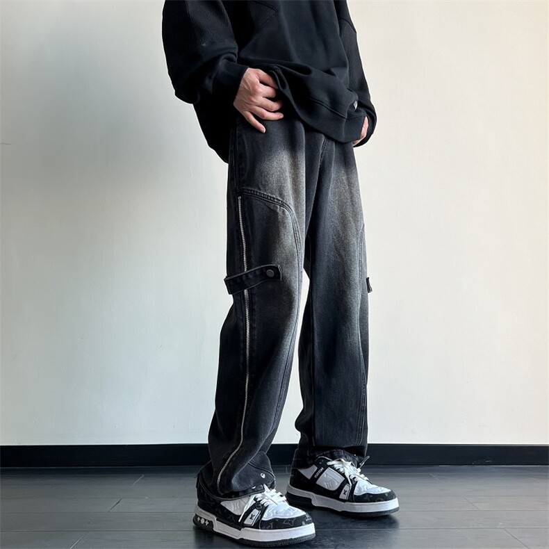 抖音品质-美式高街搭扣拉链牛仔裤水洗裤子212-2-KZ027-特P55图片