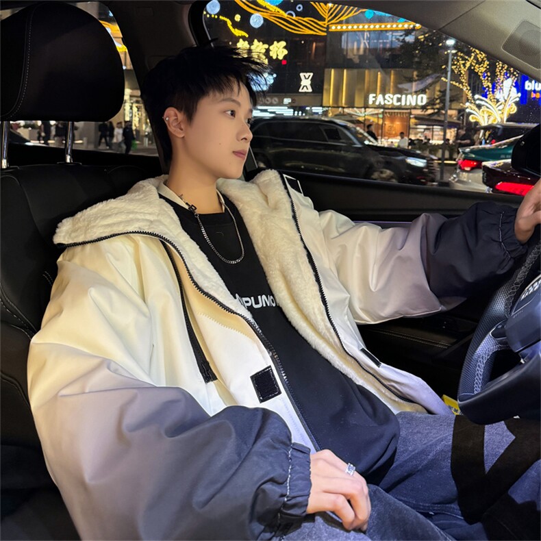 渐变三防户外冲锋衣内里600克仿兔毛潮牌棉衣XZ301AY08P128,男装棉衣,星座301A