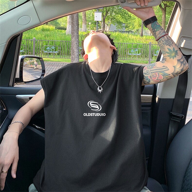 可48小时发货支持抖音得物来样二开240克重磅美式纯棉背心无袖t恤，男装T恤，电商A486-1