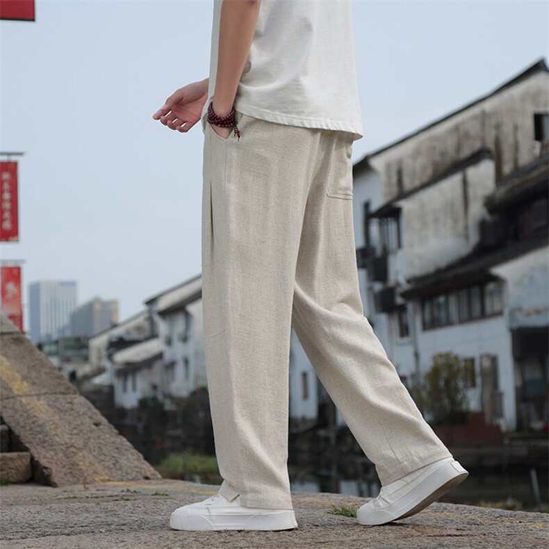 男士风亚麻休闲裤男2025新款直筒垂感裤子,男装休闲裤,电商A008