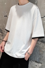 夏季港风休闲纯棉短袖t恤男装半袖打底假两件上衣服DS347TP25，男装T恤，电商A102