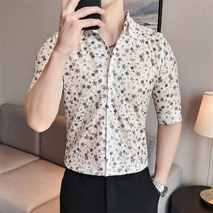 CS820-P55 夏季时尚青年花衬衣七分袖修身衬衫图片