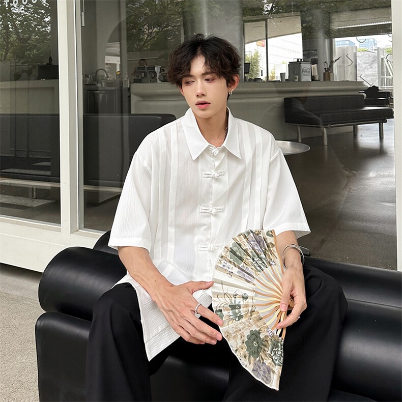 中式元素潮男纯色衬衫A071-C83-P45,男装衬衫,电商A071