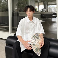 中式元素潮男纯色衬衫A071-C83-P45，男装衬衫，电商A071
