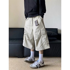 网图夏季日系复古工装休闲裤男宽松七分裤阔腿短裤Q121-P45，男装休闲裤，星座1001-1