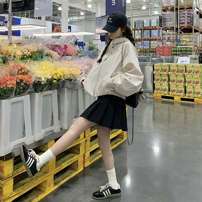 韩版设计感连帽显瘦夹克外套女2025春时尚新款休闲宽松百搭冲锋衣,女装短外套,2C239