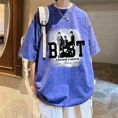 ！2023夏季男士短袖T恤复古潮牌纯棉水洗雪花半袖XT109P35，男装T恤，电商B220