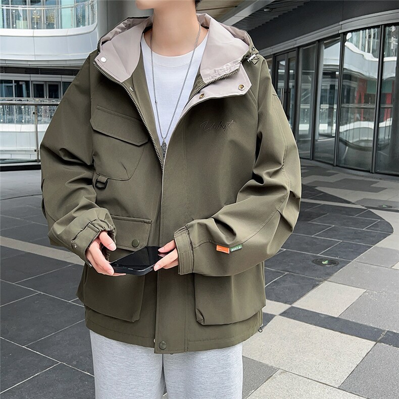 秋款男连帽工装大口袋字母刺绣贴标宽松外套JK550P70,男装夹克,星座1013-1