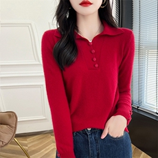24秋冬季厚款羊毛衫女翻领设计保暖毛衣打底衫宽松慵懒，女装羊毛衫，哲奥羊绒