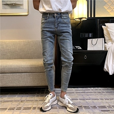 B230-做旧水洗浅蓝色修身小脚弹力铅笔裤，男装休闲裤，电商B230