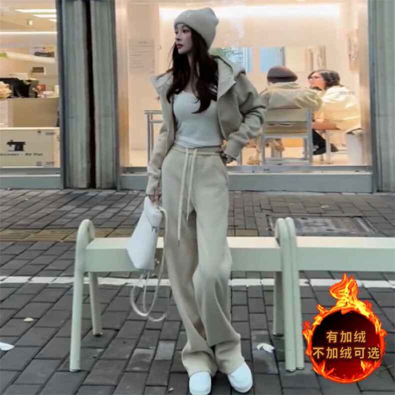 女早秋冬季新款加绒休闲运动卫衣套装小个子入秋韩系穿搭配两件套,女装套装/套裙,江南