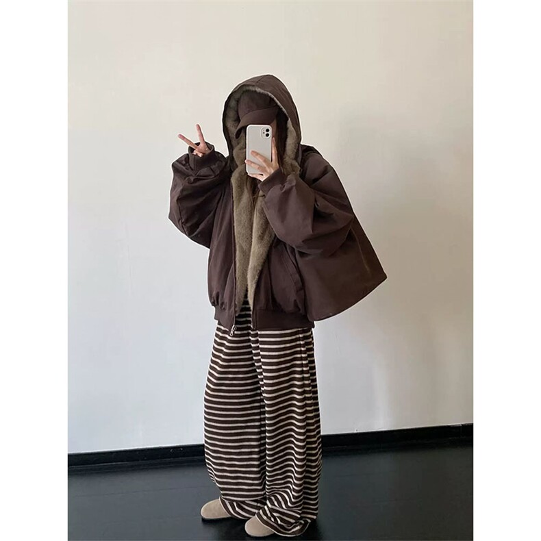 两面穿现货重磅短款座山雕棉衣男女双面穿毛毛绒棉服加厚外套图片