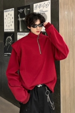 秋冬季半高领拉链垫肩款潮流美式高品质卫衣常规p75加绒P85，男装卫衣，电商B319