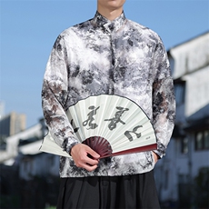 新中式防晒服小众欧根纱提花流苏大理纹轻薄透气半透明盘扣衬衫，男装衬衫，星座305A（原312A-1）