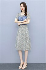 汉派鑫源时尚拼接牛仔连衣裙女2025新款夏季微胖身材收腰牛仔裙子，女装连衣裙，涵亦佰惠