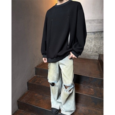 WY10152-特P45控78小众撞色拼接破缝假两件大码男大码情侣卫衣，男装卫衣，电商A059