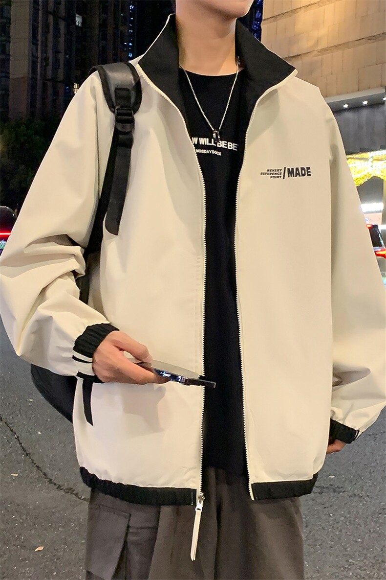 秋季夹克长袖方领立领宽松双面穿三条杠外套男潮新款JK423p70,男装夹克,电商D315
