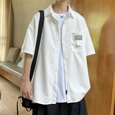 夏季港风bf宽松短袖华夫格口袋衬衫男潮牌百搭休闲外套W3174-P32，男装衬衫，星座512-2