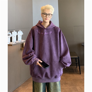 港风大码美式潮牌麂皮绒套头连帽卫衣男 XZ213-JKPR204-P45控68图片