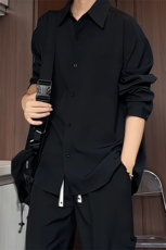 C9090/P40新款长袖衬衫男简约纯色大码休闲痞帅衬衣百搭上衣，男装衬衫，电商A141