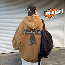 加绒新款港风宽松连帽套头卫衣X5675-常规P70控88-加绒P80控98，男装卫衣，电商A061-1