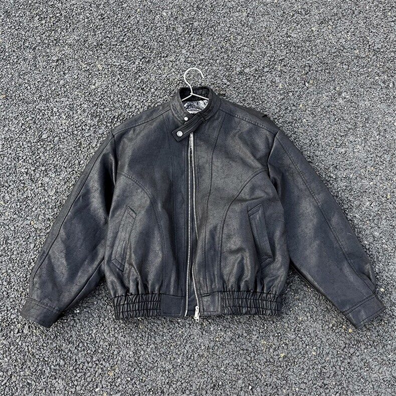 现货到货重磅高品质水洗机车立领皮衣W2509P128,男装夹克,电商C313