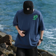 14T休闲印花重磅纯棉短袖T恤衫男女可定制学生团队服大码港风竹叶，男装T恤，星座115A-3