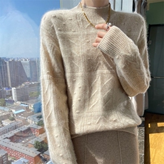 2024年秋季半高圆领新款宽松显瘦针织羊毛毛衣，女装羊毛衫，德晨羊绒