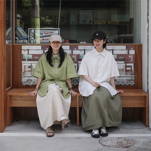 日系短袖衬衫女设计感小众大码休闲衬衣外套夏季新款上衣3423P45图片