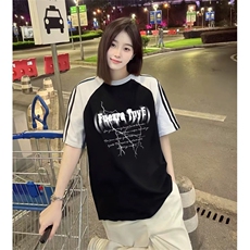 抖音得物品质二开240克宽松纯棉美式潮牌插肩三杠织带短袖T恤，男装T恤，电商A486