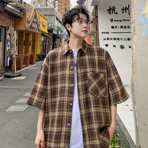 短袖衬衫男夏季新款磨毛格子衬衣DX711-特批25 无差价图片