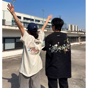 万针全刺绣工艺抖音得物高品质260克重磅纯棉双纱美式高街短袖T恤图片