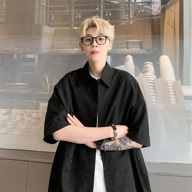 电商DSA028-DS2401100聚酯P30新款港风潮流短袖衬衫男,男装衬衫,电商A028