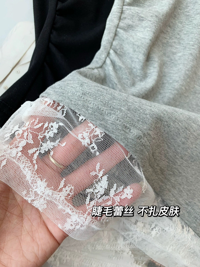 夏季新款洋气蕾丝拼接腰部抽褶显瘦短袖T恤,女装T恤,湘姗