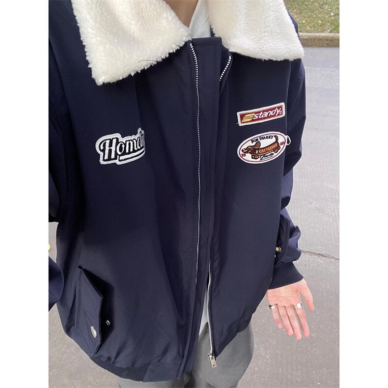 卡其色翻领棉服外套男女秋冬季宽松情侣学院风棒球服加厚保暖棉衣,男装夹克,星座1116A（原606A-3）