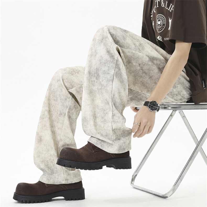 档口图扎染树皮皱休闲裤男女同款直筒垂感阔腿长裤K2641-P40,男装休闲裤,星座1213
