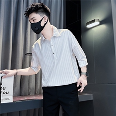 条纹七分袖衬衫男痞帅高级感社会小伙店主风301C-CS22-P58控78，男装衬衫，星座301C（原B323）