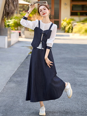 休闲时尚连衣裙套装女2025春夏款大码遮肚子显瘦减龄裙子两件套，女装套装/套裙，玖莱伊
