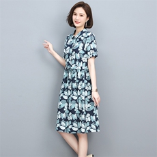 2022夏季舒适优雅气质新款印花收腰显瘦休闲连衣裙，女装连衣裙，忆绮罗