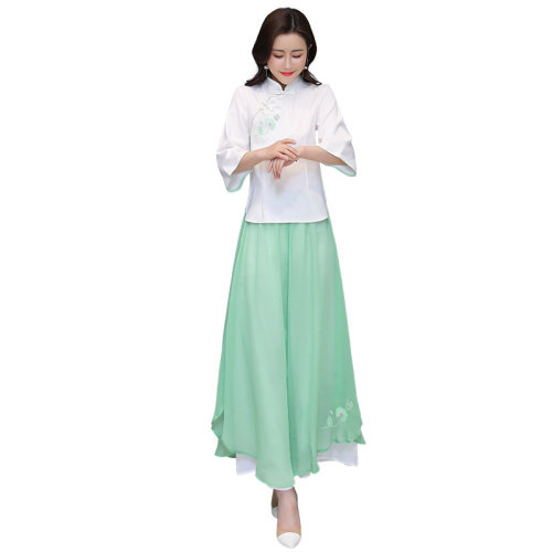 芷墨原创时尚飘逸上衣阔腿裤两件套装茶服,女装套装/套裙,芷墨服饰