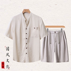 麻本衣+浅灰裤