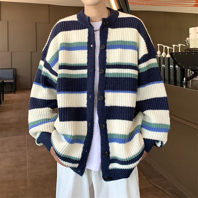 针织开衫男女韩版潮流条纹拼色帅百搭宽松2024秋冬毛衣MZ460-P53,男装针织衫/毛衣,星座412-3