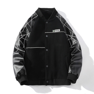 精品秋冬装飞行棒球服男女夹克毛呢拼皮刺绣轻熟JK1701-P115爆景D图片