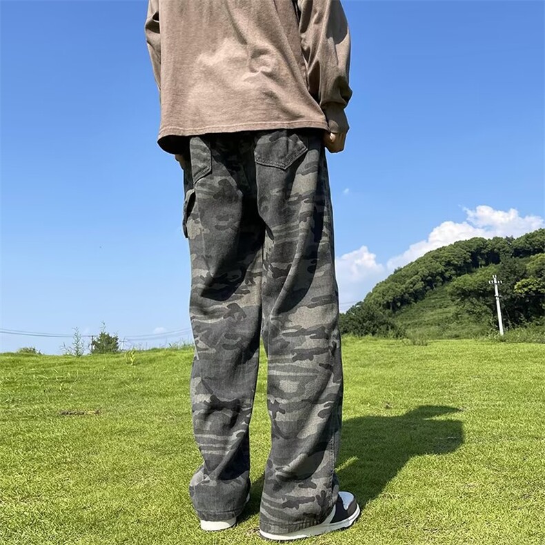 迷彩工装牛仔裤男春秋美式潮牌小众直筒裤高街ins宽松K85-P55,男装休闲裤,星座1109-3